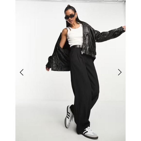 ASOS DESIGN Faux Leather Bomber Jacket with Collar - Black US 8 - Picture 4 of 13